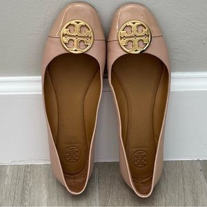 Tory Burch Pink Flats with Gold Logo